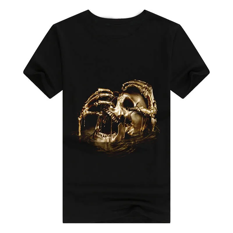 Punk Golden Skull Cotton T-shirt