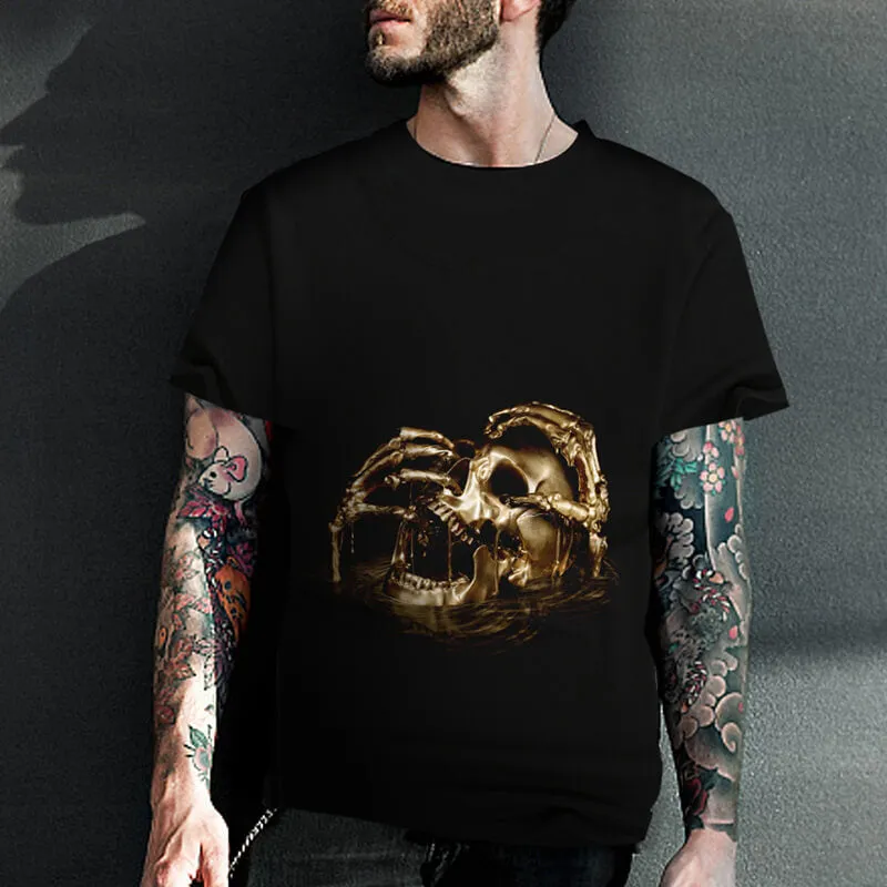 Punk Golden Skull Cotton T-shirt