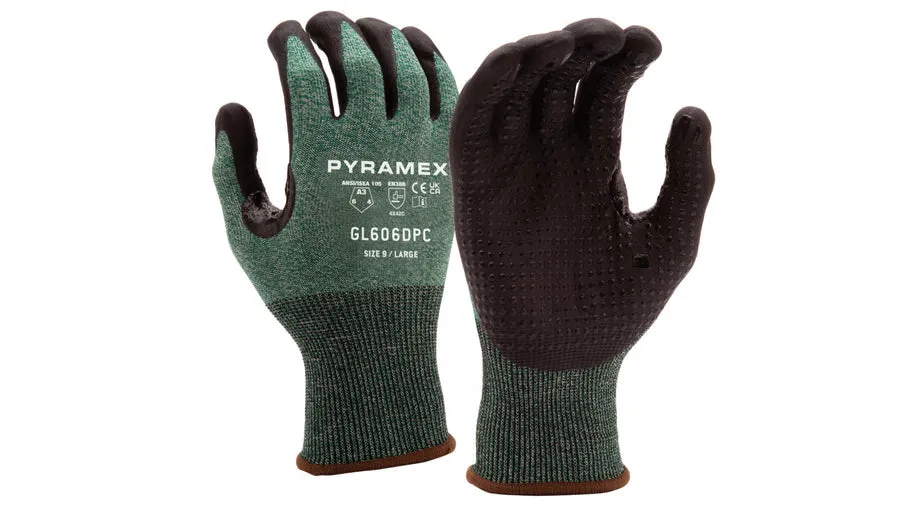 Pyramex 18 Gauge Micro-Foam Nitrile Dotted A3 Cut Thumb Saddle Gloves - Vend Pack - S