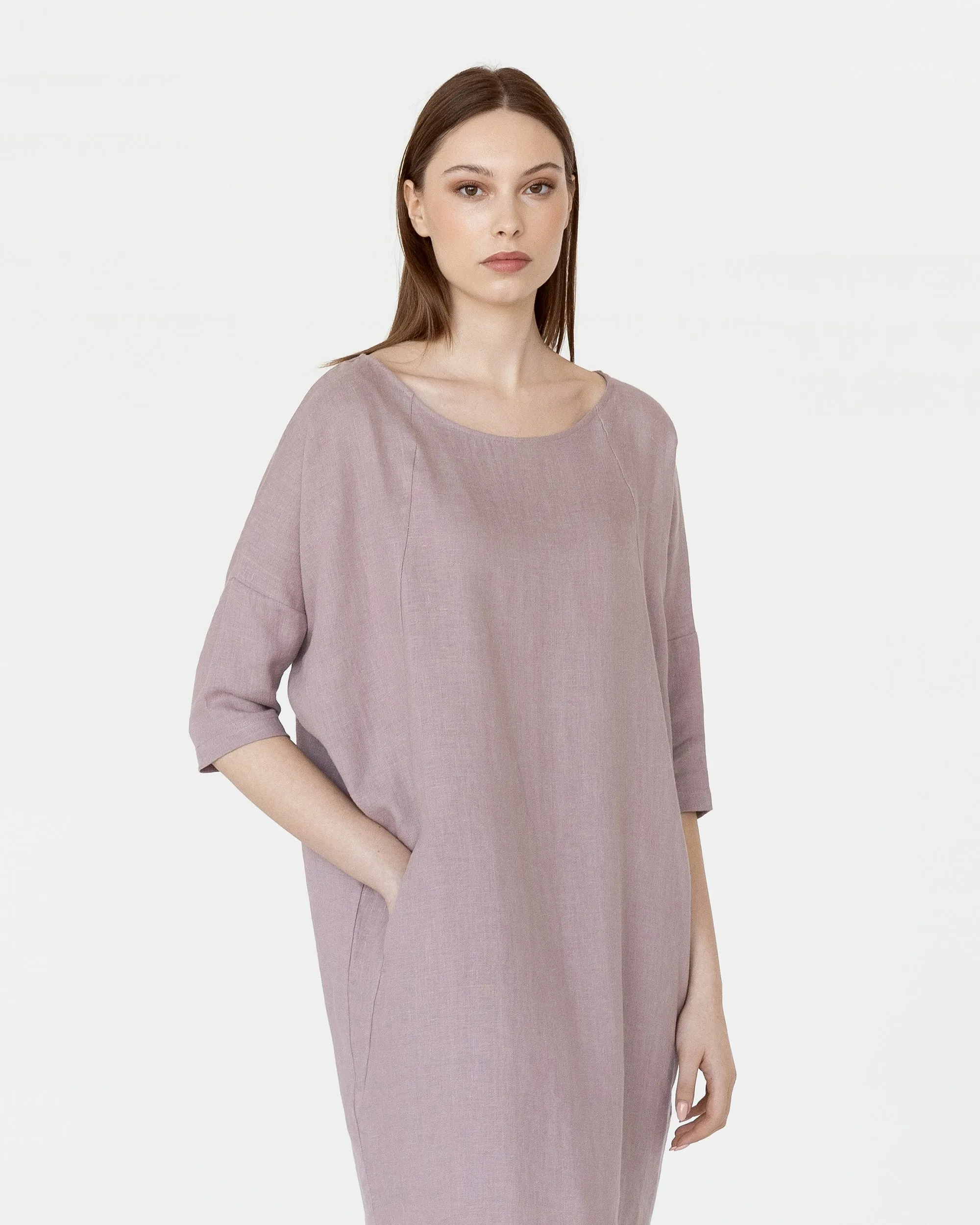 Relaxed fit linen dress ARUBA in Woodrose