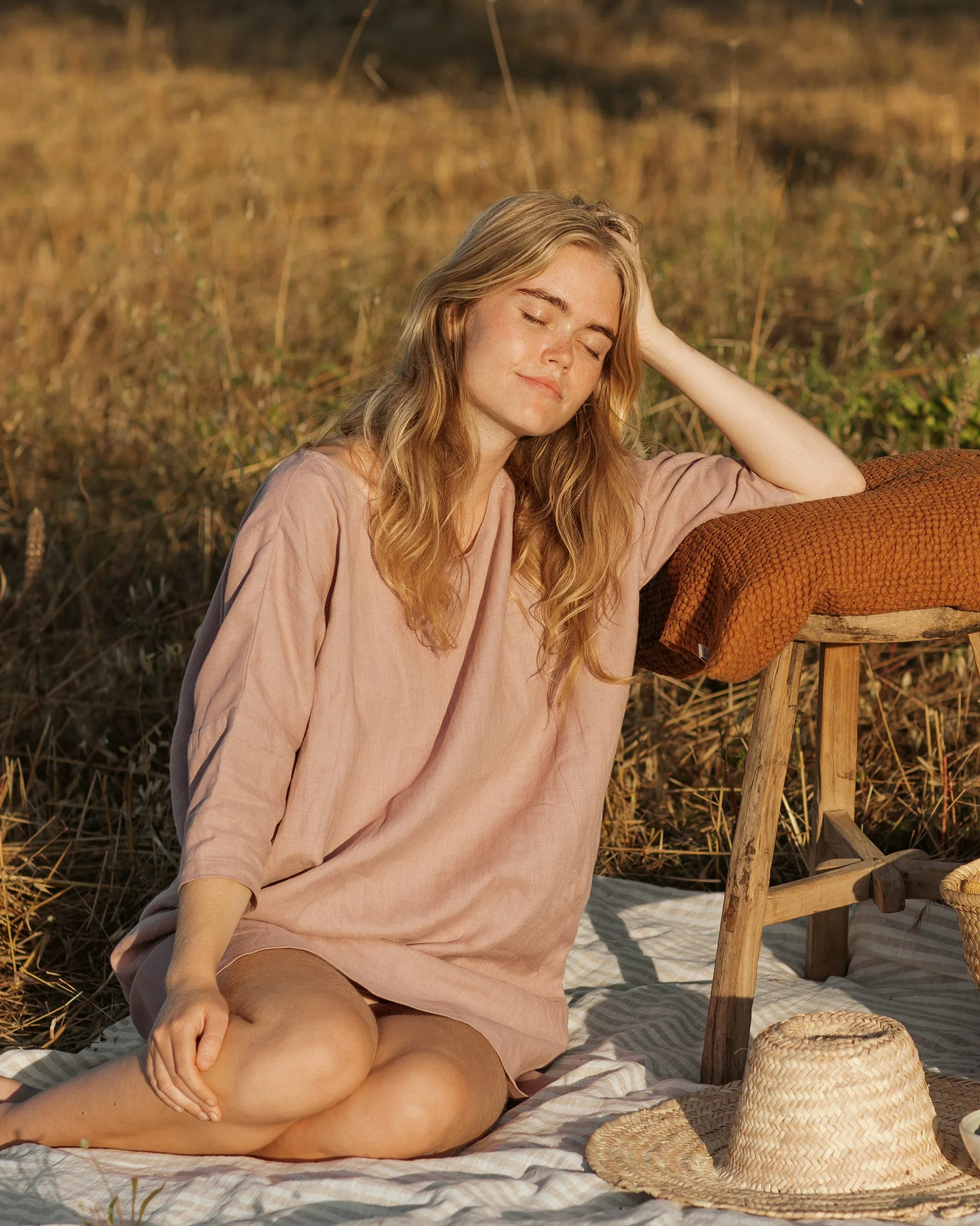 Relaxed fit linen dress ARUBA in Woodrose