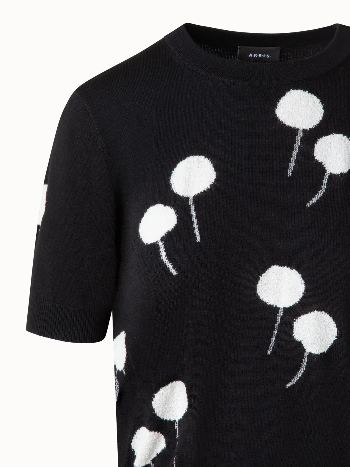 Short Sleeve Sweater in Cotton with Dandelion Intarsia