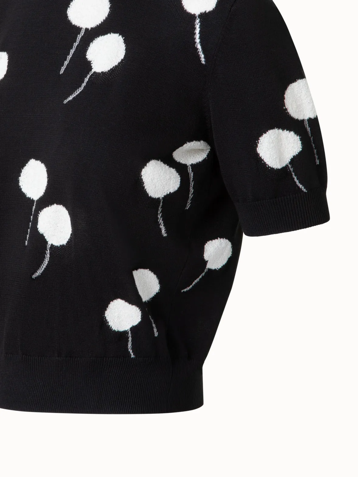 Short Sleeve Sweater in Cotton with Dandelion Intarsia