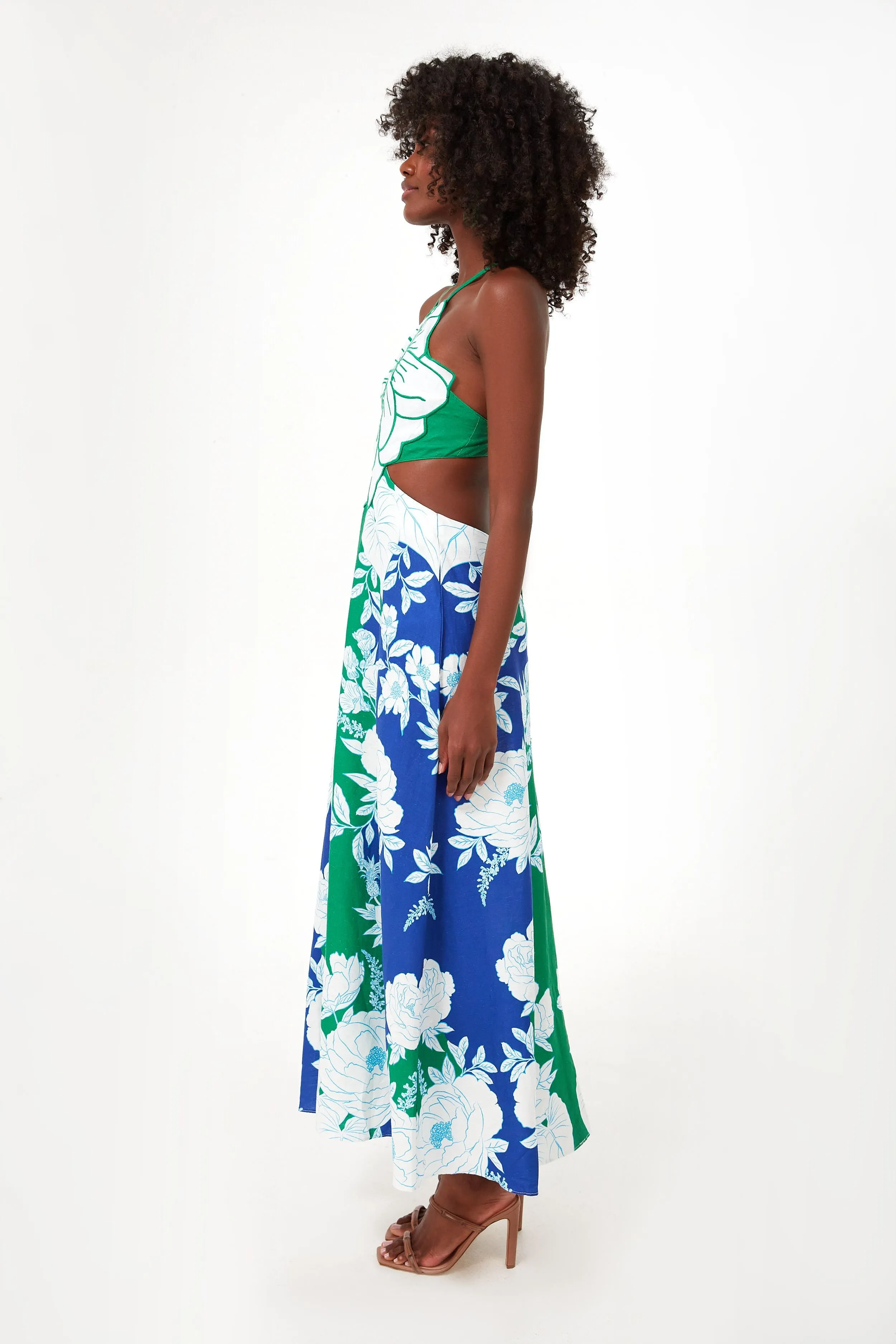 Soft Garden Blue Flower Maxi Dress