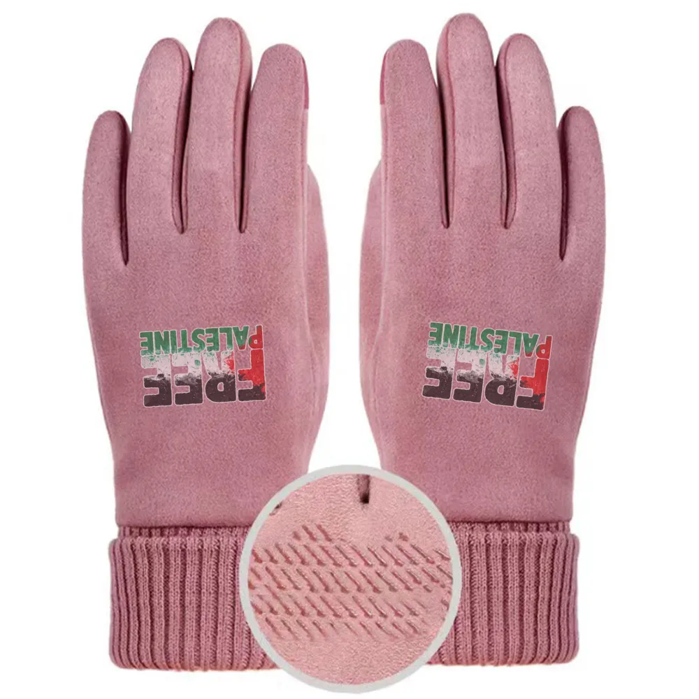 Support Sticker Unisex Suede Fabric Pink Gloves