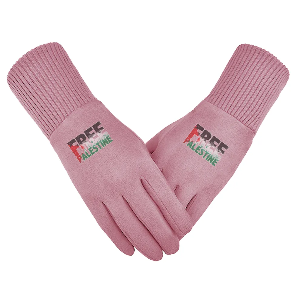 Support Sticker Unisex Suede Fabric Pink Gloves