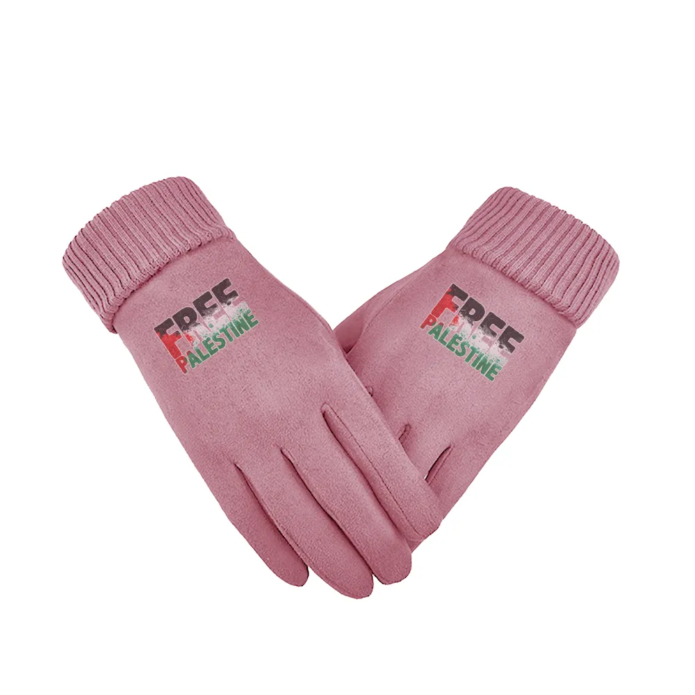 Support Sticker Unisex Suede Fabric Pink Gloves