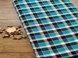 Teal Blue White Checks Cots Wool Fabric