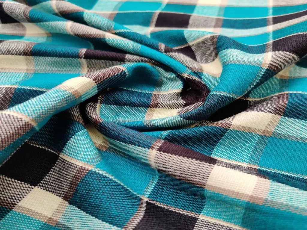 Teal Blue White Checks Cots Wool Fabric