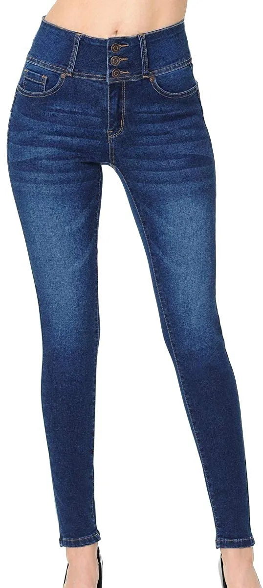 Wax Women's High-Rise Push-Up Super Comfy 3 Button Skinny Jean