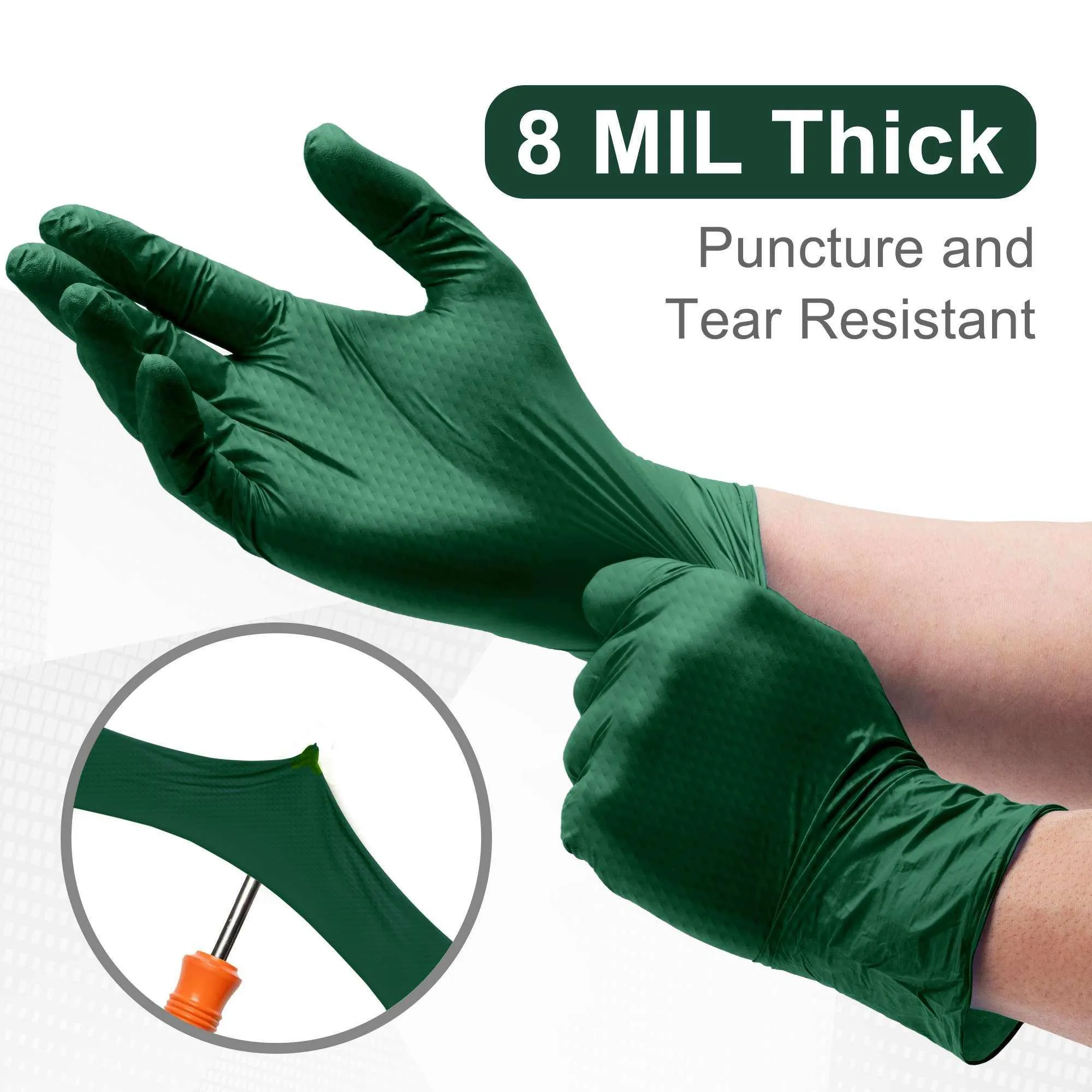 WeCare Diamond Textured  8 Mil Nitrile Gloves Green