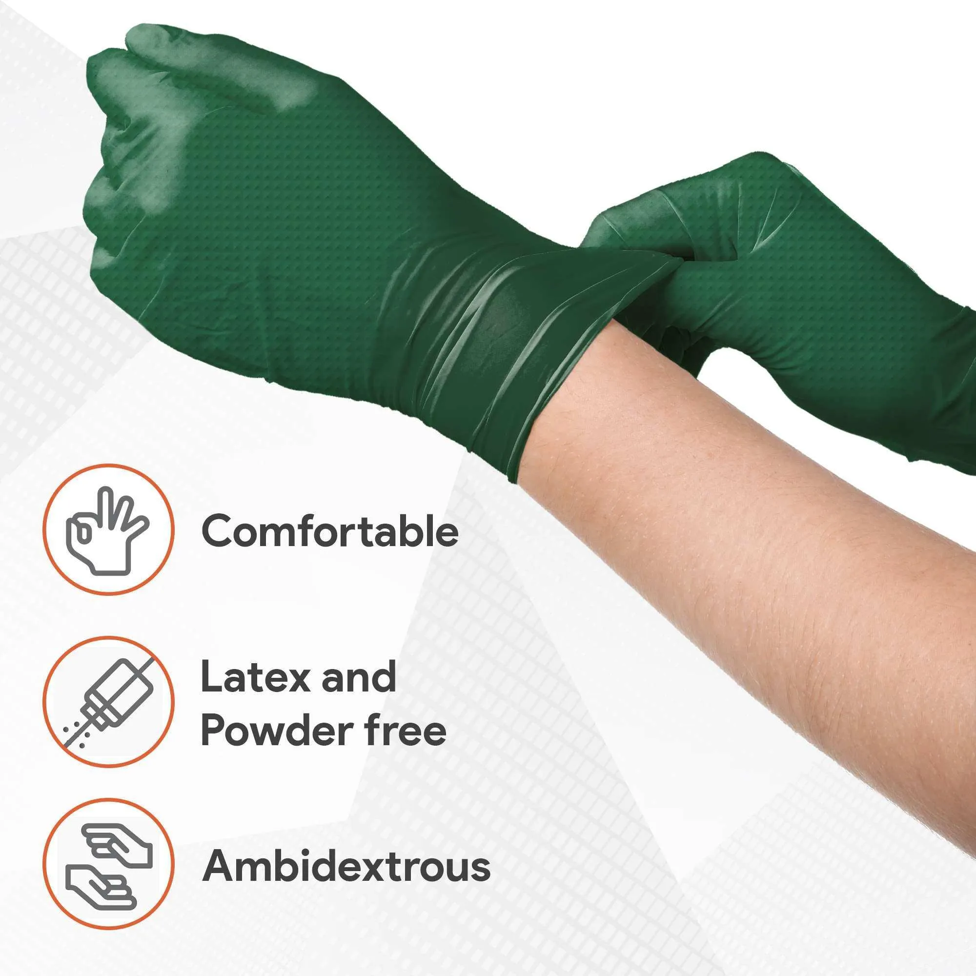 WeCare Diamond Textured  8 Mil Nitrile Gloves Green