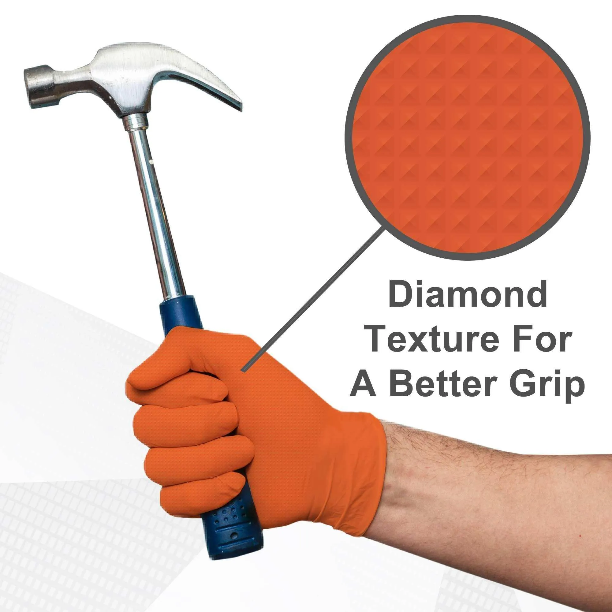 WeCare Diamond Textured 8 Mil Nitrile Gloves - Orange