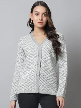 Women's Casual  Grey V neck Cardigan Sweater