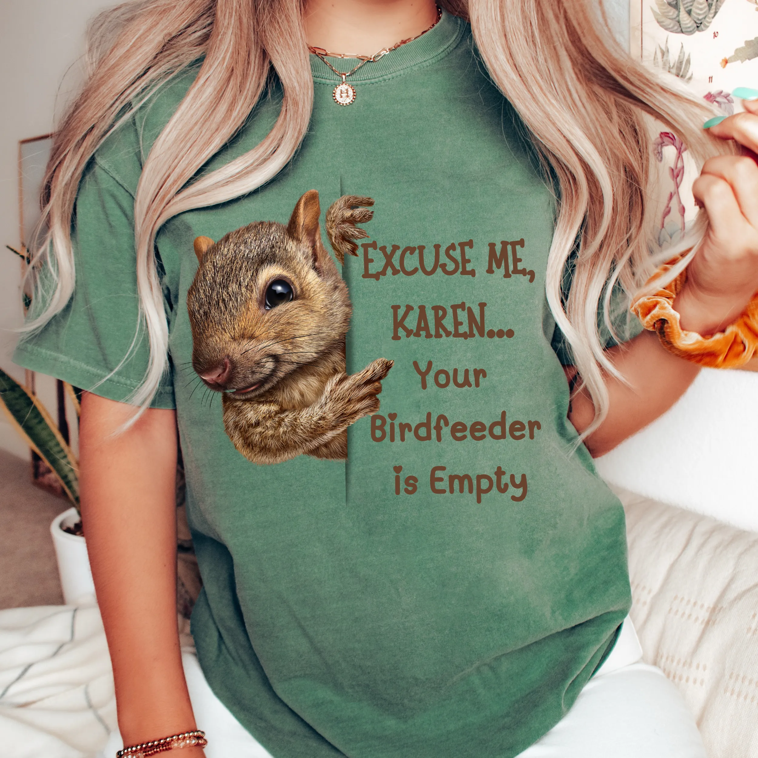 Women's Funny Karen Crewneck Comfort Colors T-Shirt Unisex Funny Squirrel Gift Cute Graphic Personalized Gift for Her