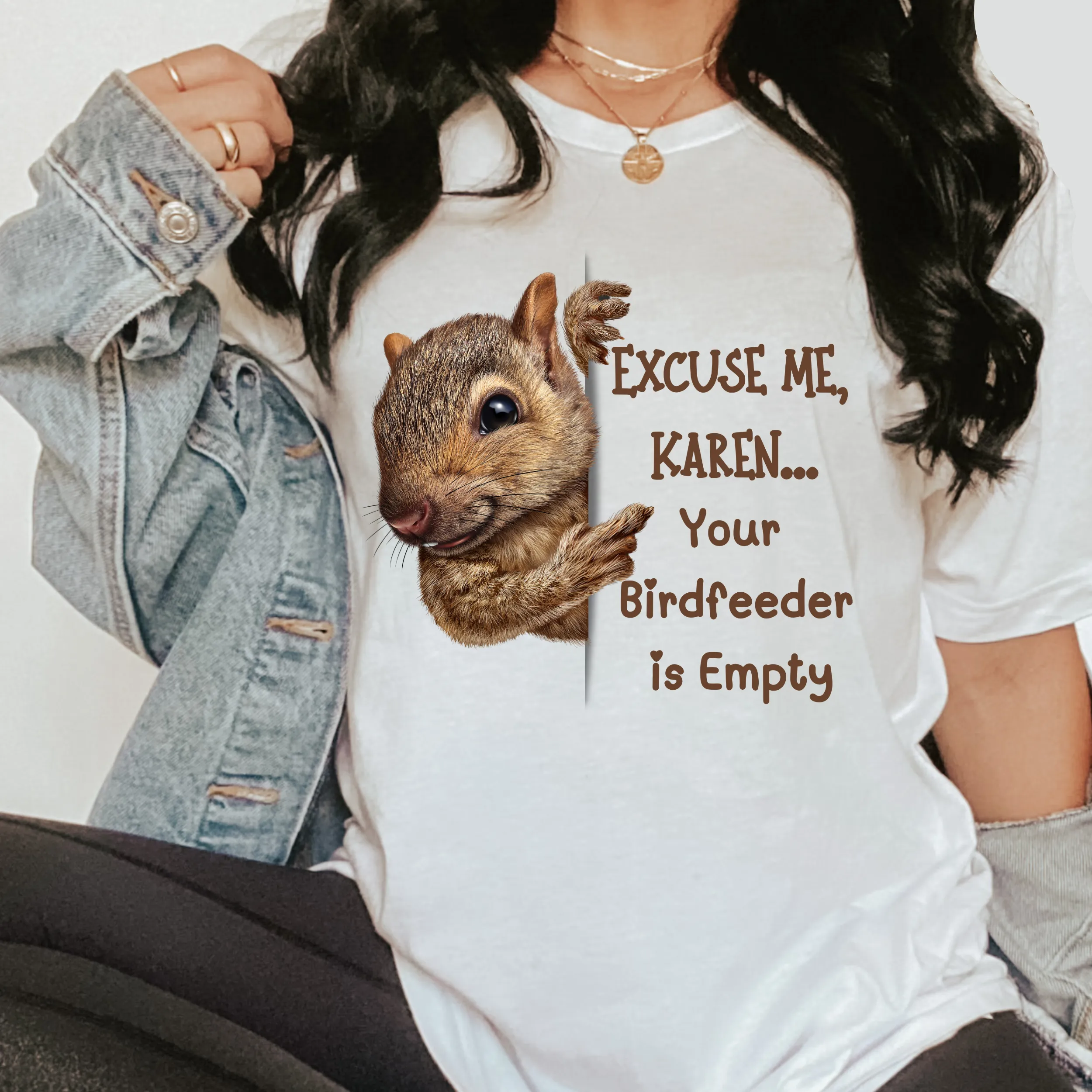 Women's Funny Karen Crewneck Comfort Colors T-Shirt Unisex Funny Squirrel Gift Cute Graphic Personalized Gift for Her