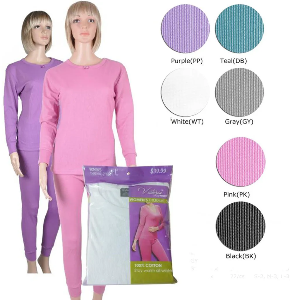 women's thermal underwear sets - pink Case of 36