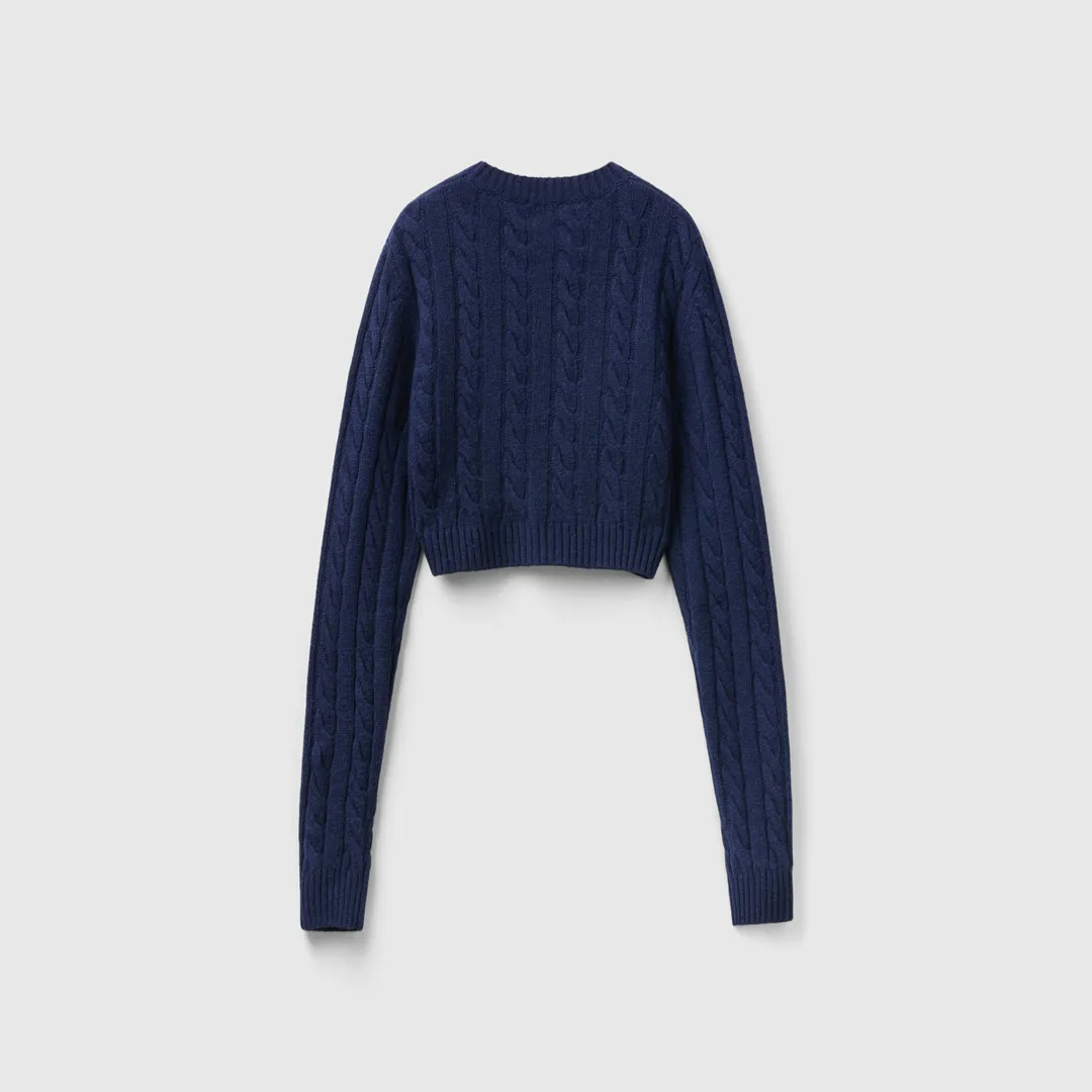 Wool Blend Hair Knit Crop Sweater