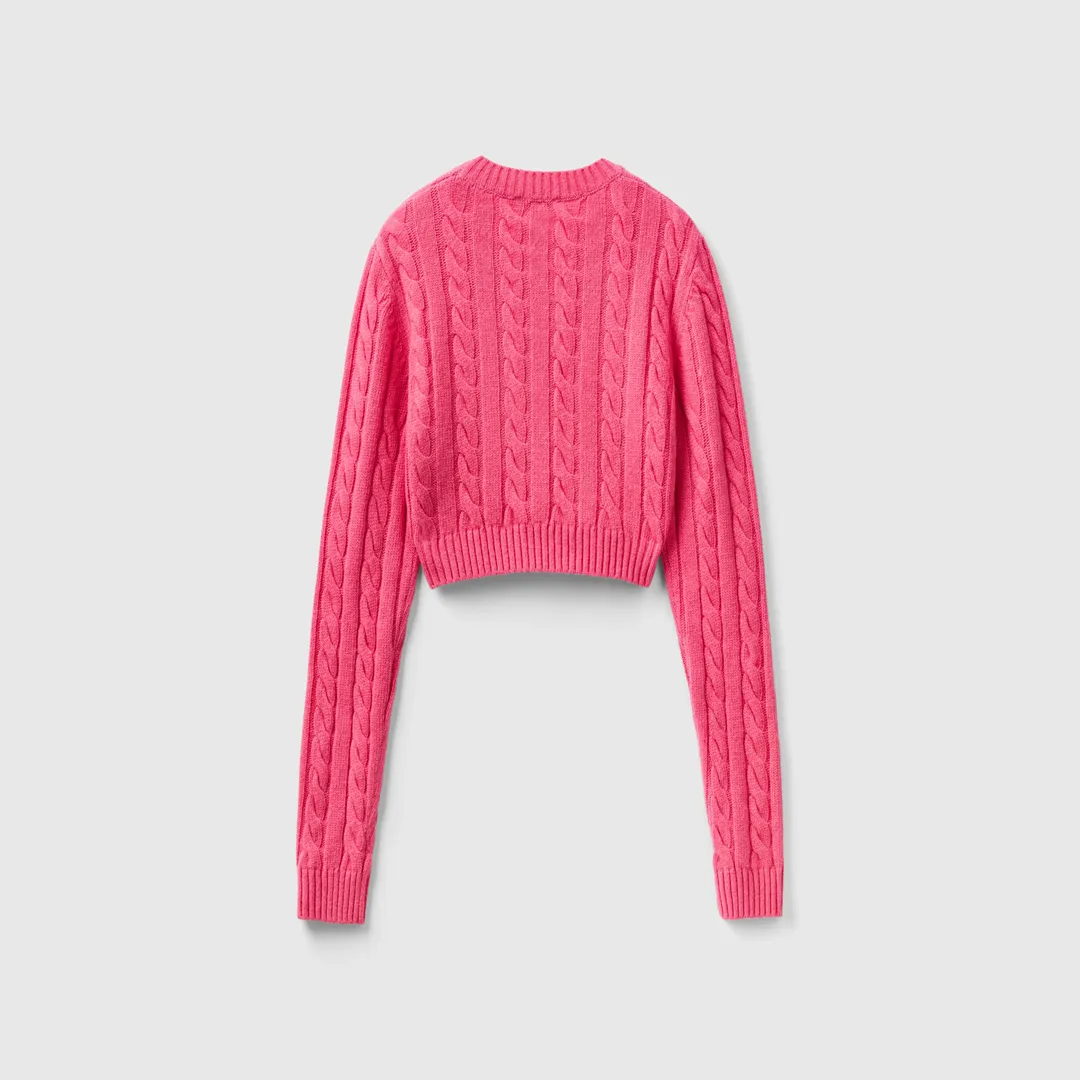 Wool Blend Hair Knit Crop Sweater